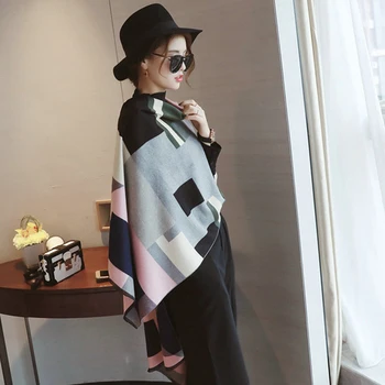 

190cmx63cm Autumn Pink geometric Women cashmere scarves shawl 2020 Women's winter brand scarf poncho cape coat bandana lady WA01