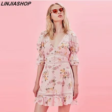 Милое летнее платье с розовой подкладкой, с оборками, Сетчатое, с высокой талией, с v-образным вырезом, короткое, с вышивкой, Пляжное, праздничное мини-платье для девочек, festa