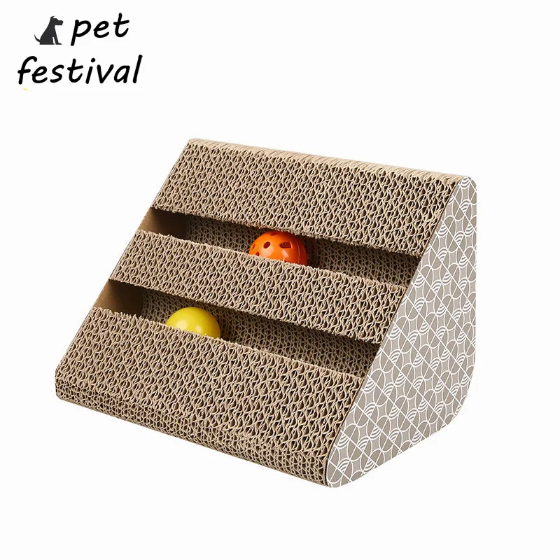 

Pet Festive Pet Claws Bells Fun Scratch Board Corrugated Paper Double-sided Triangle Cat Scratch Board
