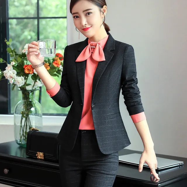 New Fashion Paid Pants Suit Women Business Interview Long Sleeve Blazer and Trousers Office Ladies Uniform Work Wear 3