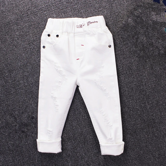 2017 children's jeans boy white casual pants in the big children spring
