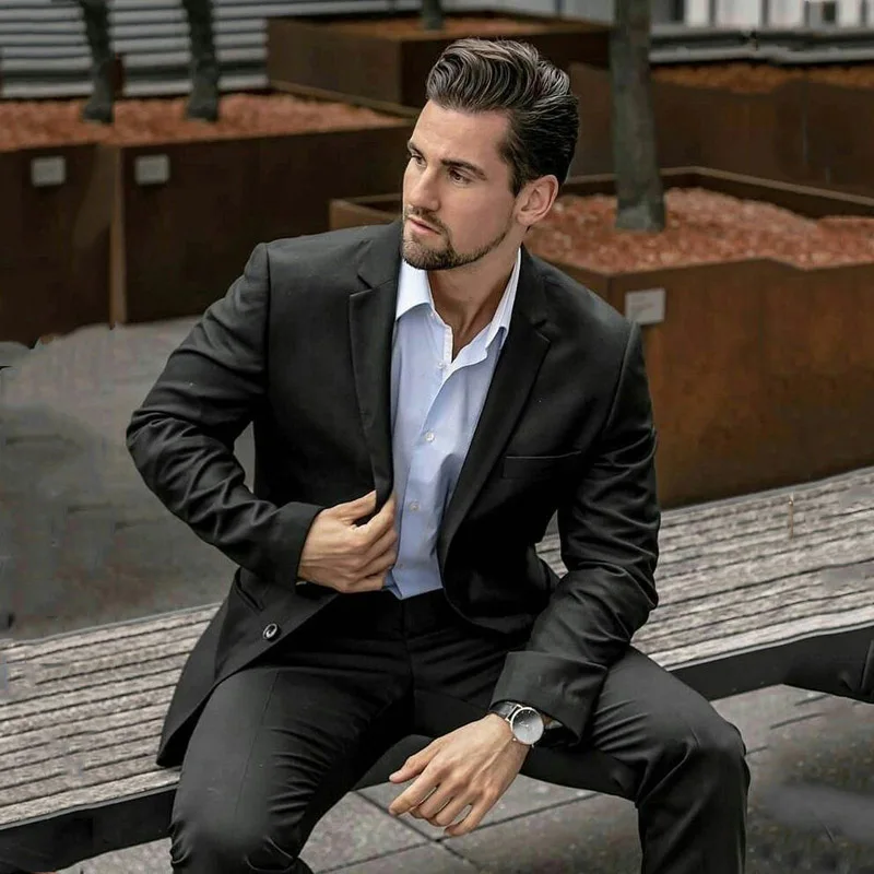 

Custom Made Black Men Suits For Business Formal Regular Fit Groom Tuxedos Slim Man Blazers 2pieces Costume Homme Terno Masculino