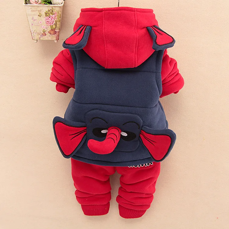 3 pcs Set Newest Baby Boy Clothes Autumn Winter Thick Warm Kids Costume 3D Ears Nose