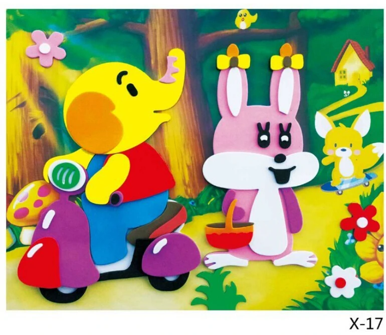 Happyxuan 20 designs/lot 21*26cm Large Eva Foam Sticker Craft Series X Cartoon Animal Educational Puzzles Kits Kindergarten Kids