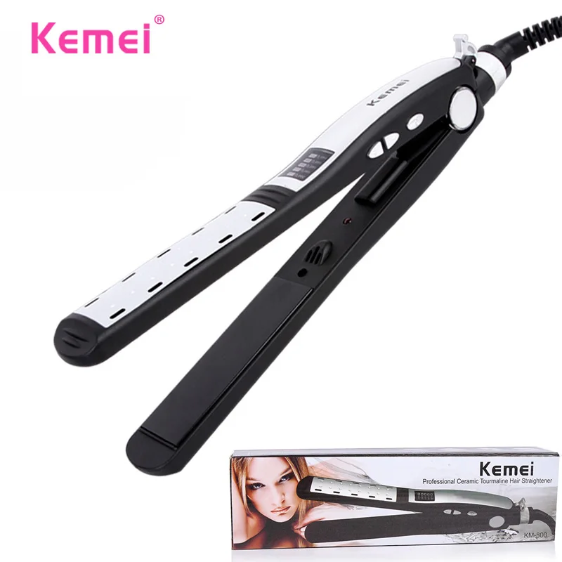 KEMEI LCD Display Tourmaline Ceramic Straightening Irons cepillo