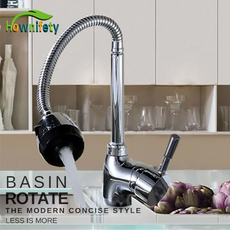 

Chrome 360 degree Rotation Kitchen Basin Tap Hot Cold Crane Solid Brass mixer faucet Deck mount 2 Function Spout