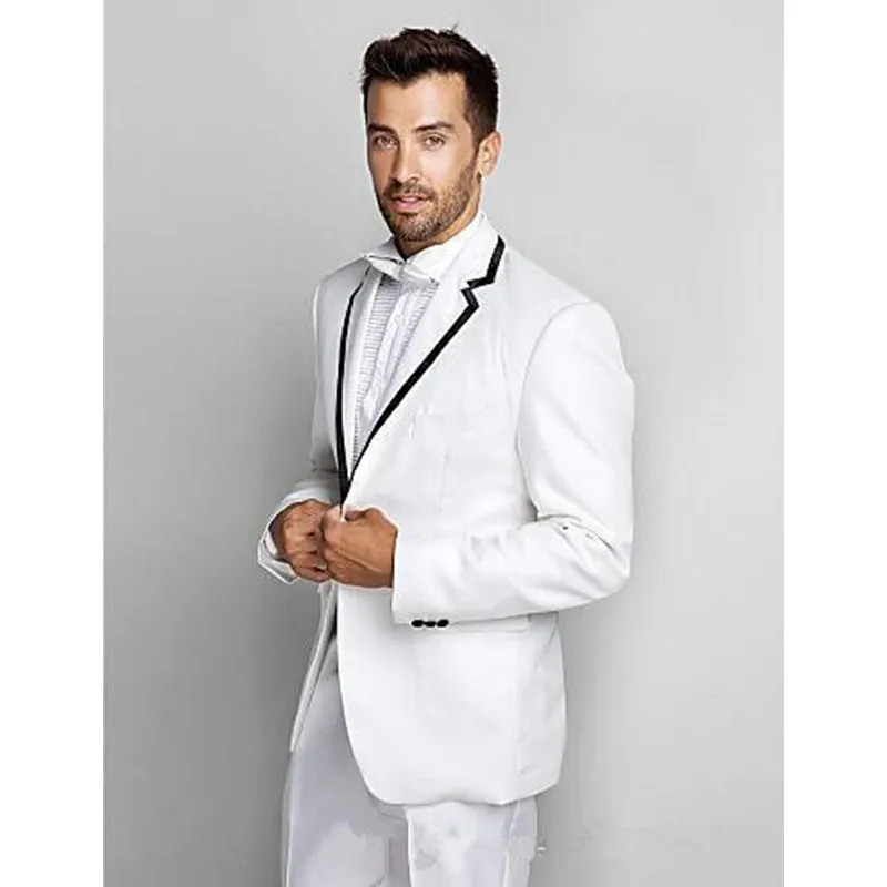 

Two Pieces Custom Made New One Button Slim Fit White Wedding Dresses Tuxedos Men's Suits Men's Groom Tuxedos ( jacket+Pants)