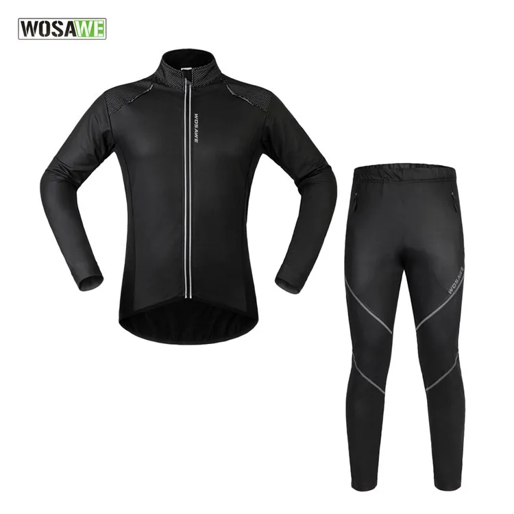 

WOSAWE Winter Fleece Thermal Warm Cycling Sets Suits Bicycle Jacket Bike Trousers PU Windproof Waterproof Cycling Clothing