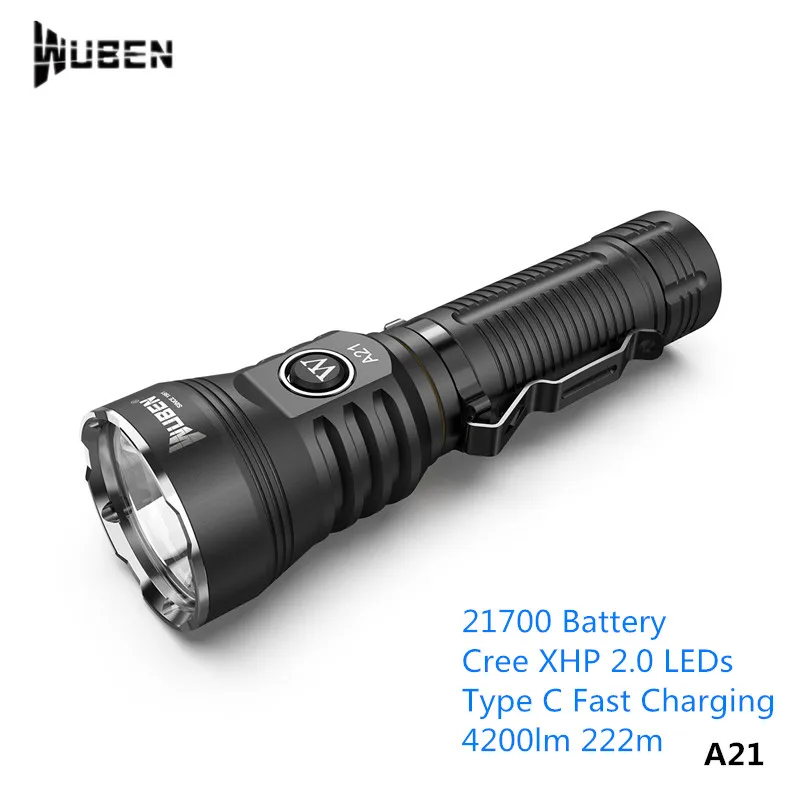 

Wuben A21 21700 Every Day Carry USB Flashlight Fast Rechargeable LED Tactical Flashlight with Stainless Steel Bezel