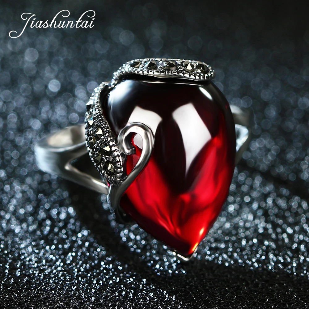 

JIASHUNTAI Retro 100% 925 Sterling Silver Rings For Women Vintage Natural Stone Rings Jewelry Female