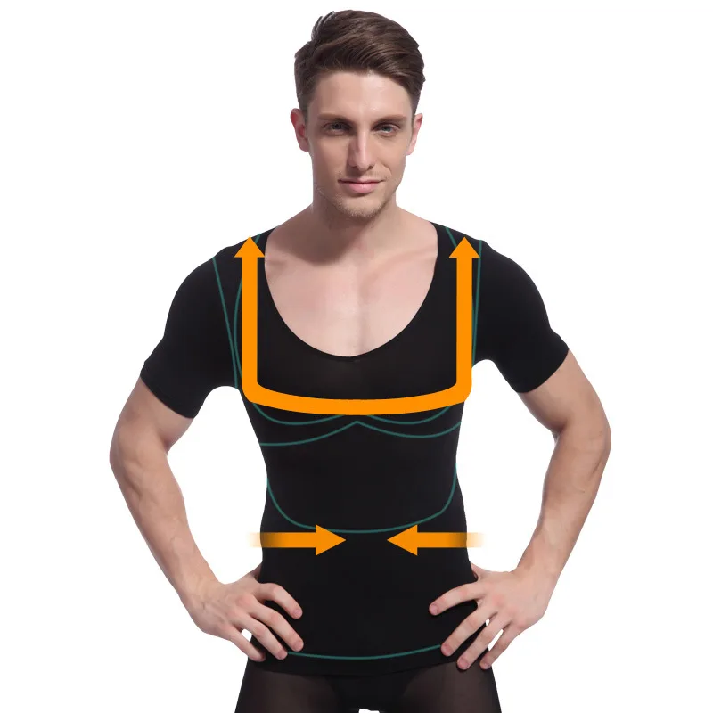 

Men Posture Correction Shaper Slimming Waist Trainer Corsets Thin Short Sleeves shirts Breathable Tops