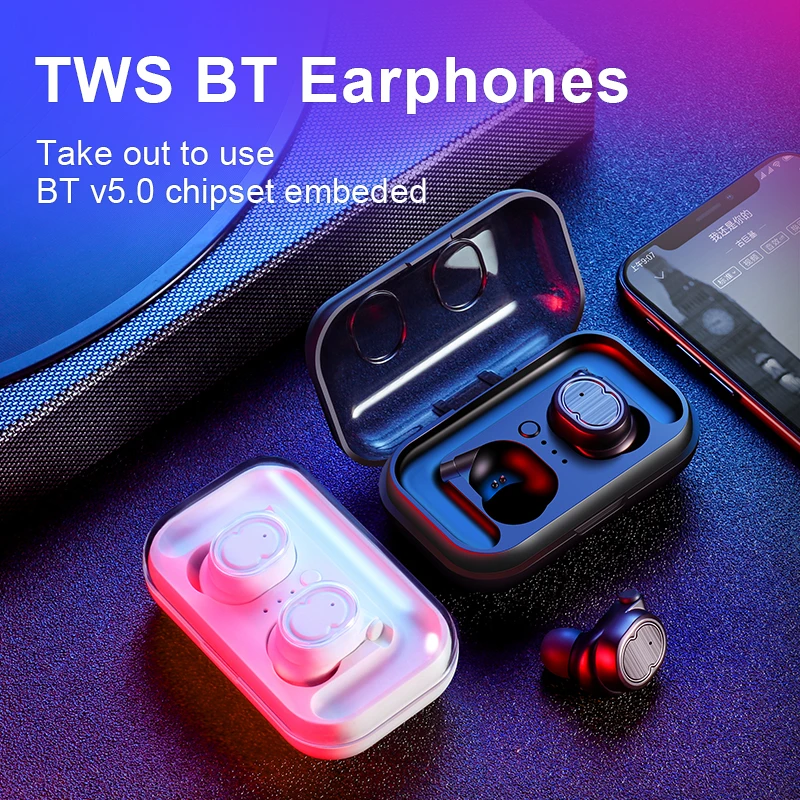 

SANLEPUS earphones Bluetooth 5.0 TWS headphone mini invisible 3D HiFi stereo wireless headset with power bank charging box