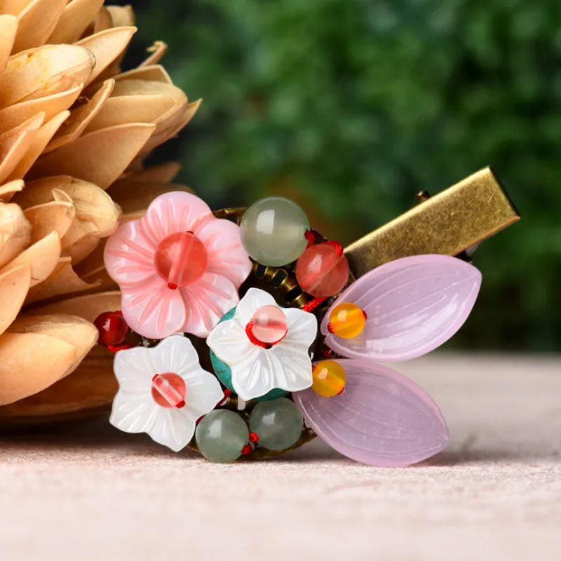 Yanting Colorful Stone Hair Clip Pin Beauty Shell Flower Clips For Hair Jewelry Aventurine Crystal Beads Hairpins Vintage Handmade Accessories 071 (8)