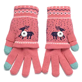 

3 Colors Winter Glove With Snap Jewelry Fits 18mm GingerSnaps Jewelry Knitted Long Hand Gloves NN-697