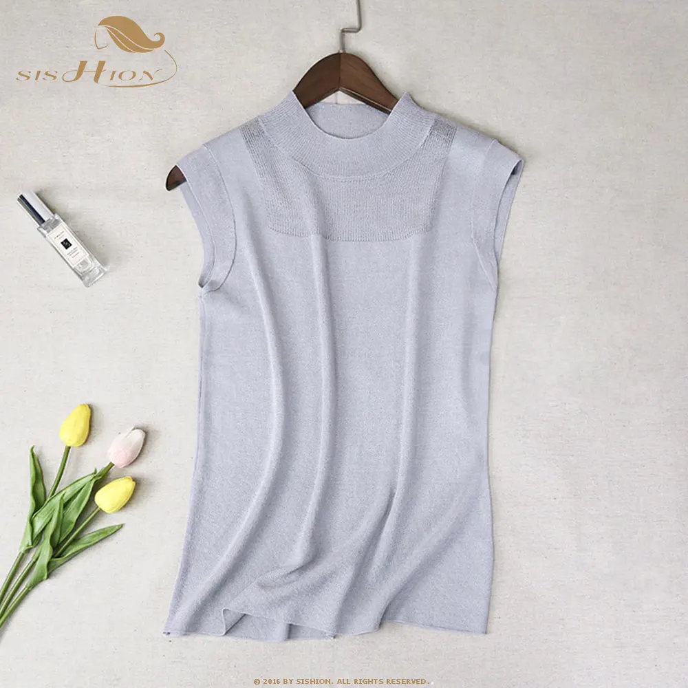 Gray SISHION Camis Топ Женская летняя одежда короткий жилет плечо дикий лед шелк вязать Свободная рубашка внутри без Рукавов Рубашка - Цвет: Gray