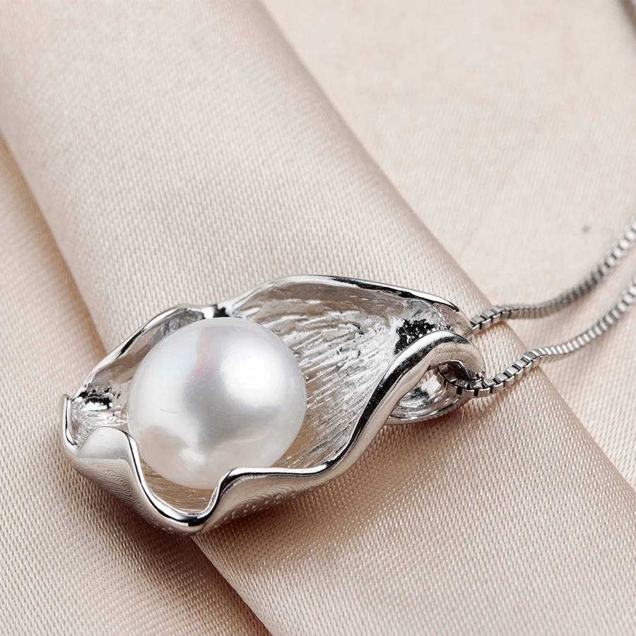 Большая 10-11 мм белая Подвеска из натурального пресноводного жемчуга ожерелье Женская мода 925 пробы серебряные ювелирные изделия Высокое качество подвеска в виде ракушки