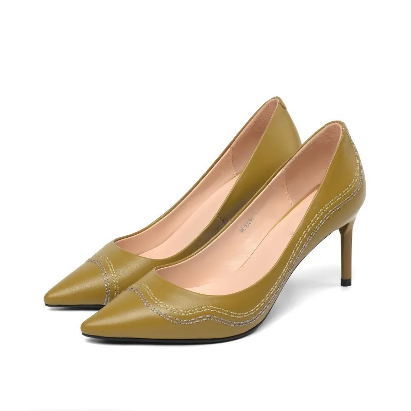 

2019 spring and autumn Korean version of the new pointed wild new shoes stiletto heels green 0406
