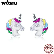 WOSTU, горячая распродажа, 925 пробы, серебряные, цветные, единорог, серьги-гвоздики для женщин,, трендовый бренд, S925, серьги, ювелирное изделие, подарок CQE393