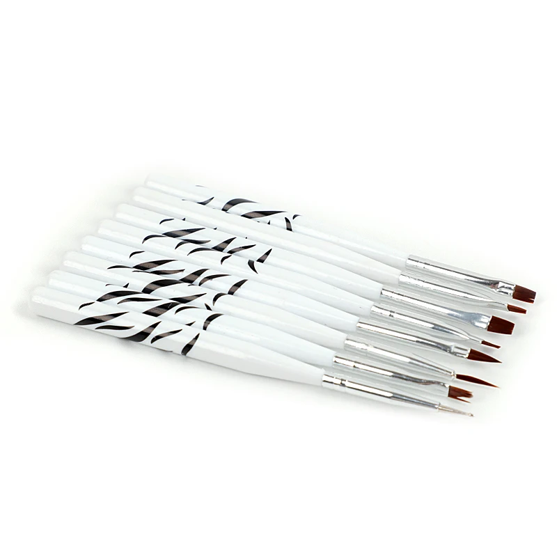 8pcs/set Zebra Printing Nail Art Brush Wooden Handle Nail Professional Equipment Pen Uv Gel Builder Painting Drawing Brushes