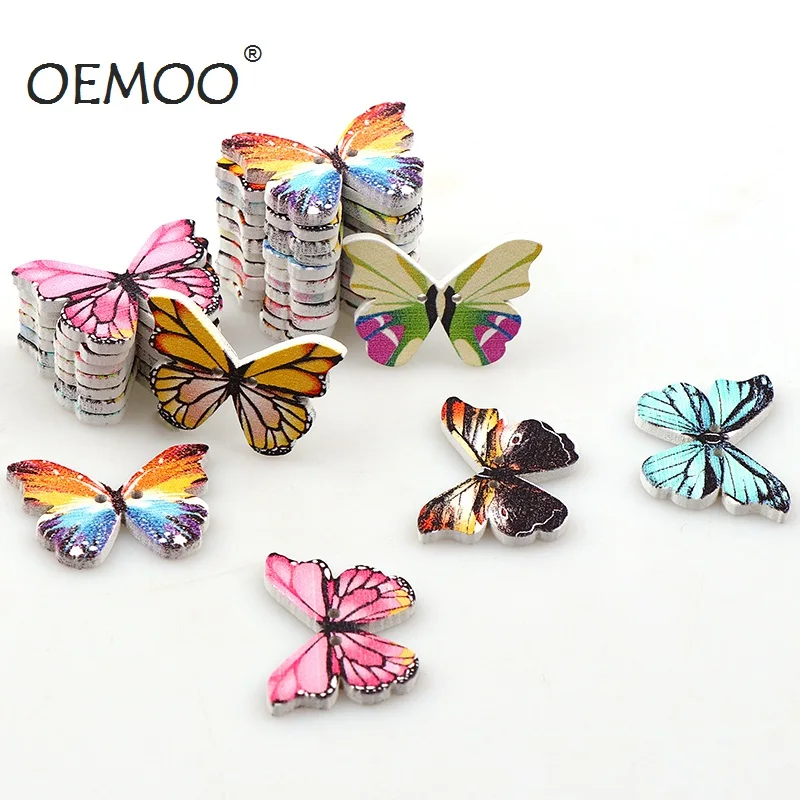 

50PCS 2 Holes Colorful Butterfly Wooden Buttons Fit Sewing and Scrapbooking 20*29mm Sewing Buttons For Craft DIY Mixed