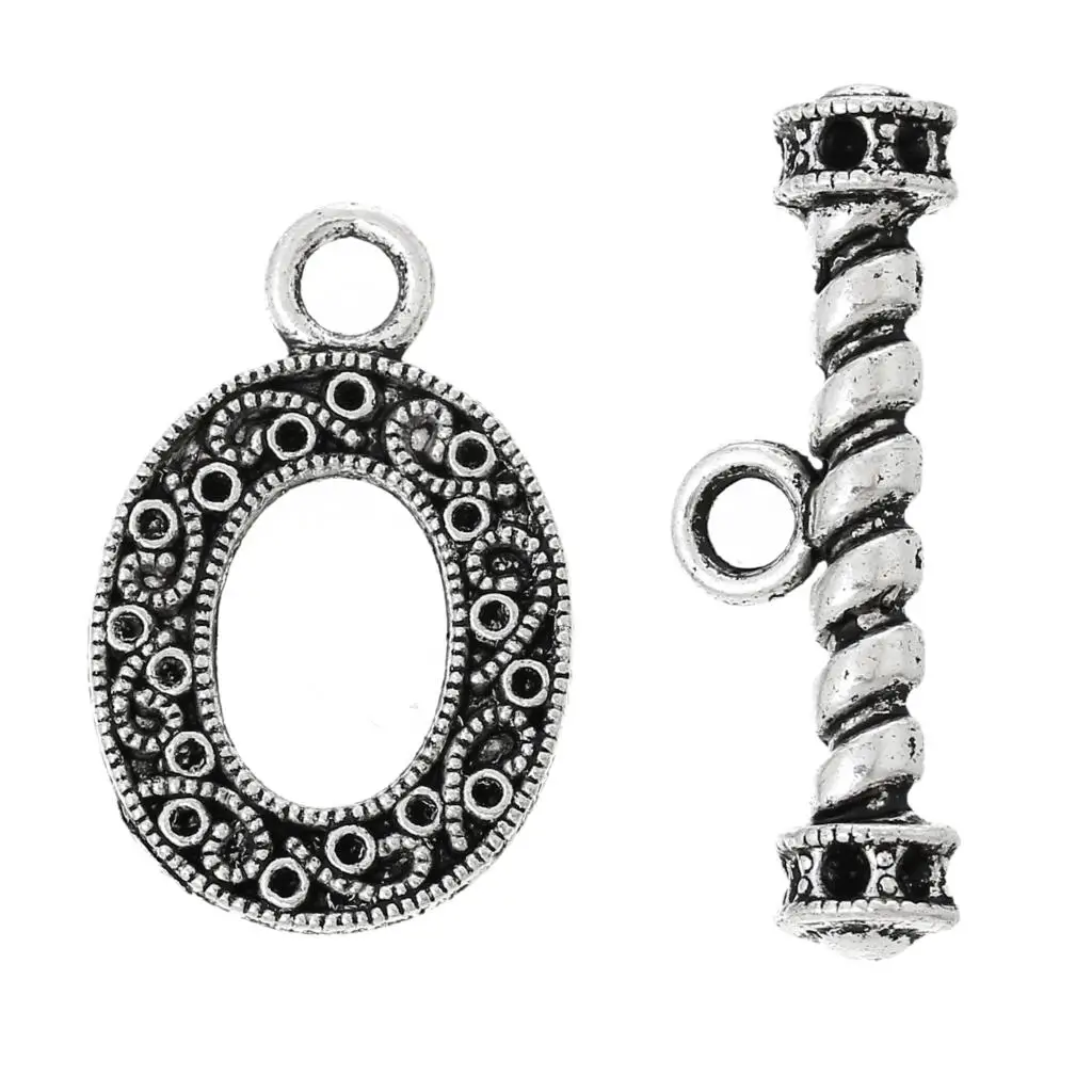

DoreenBeads Zinc metal alloy Toggle Clasps Oval Antique Silver Circle3.9cm x1.3cm(1 4/8"x4/8")3.3cm x2.2cm(1 2/8"x7/8"),1 Set