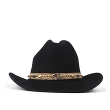 Новинка, женская и Мужская шерстяная ковбойская шляпа в западном стиле, черная фетровая шляпа для мужчин и женщин, шляпа Sombrero Hombre Монтана 57-59 см