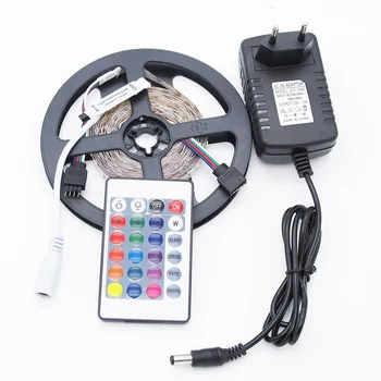 

SMD RGB LED Strip rgb strip Led Light 2835 5m 60Leds/m 300leds Tape Non Waterproof RGB diode ribbon 24Key IR Controller DC 12V
