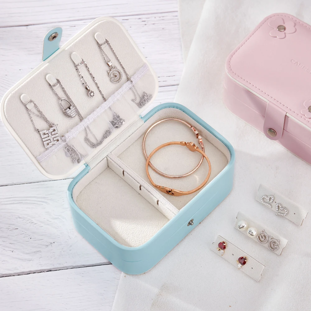 

Pu Cortex Double Layer Small Jewelry Receiving Box Portable Travel Earrings Ring Necklace Jewelry Boxes Storage Organizer