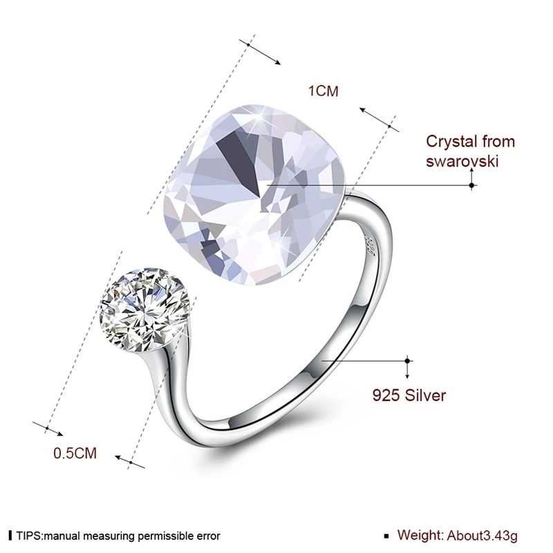 Malanda круглые кристаллы от кольца swarovski для женщин модные 925 пробы серебряные кольца роскошные открытые кольца романтическое ювелирное изделие подарок