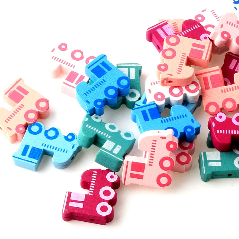 

30Pcs Mixed Color Train Natural Wooden Beads For Jewelry Making Kids Toys 20x23mm Wood Spacer Beads
