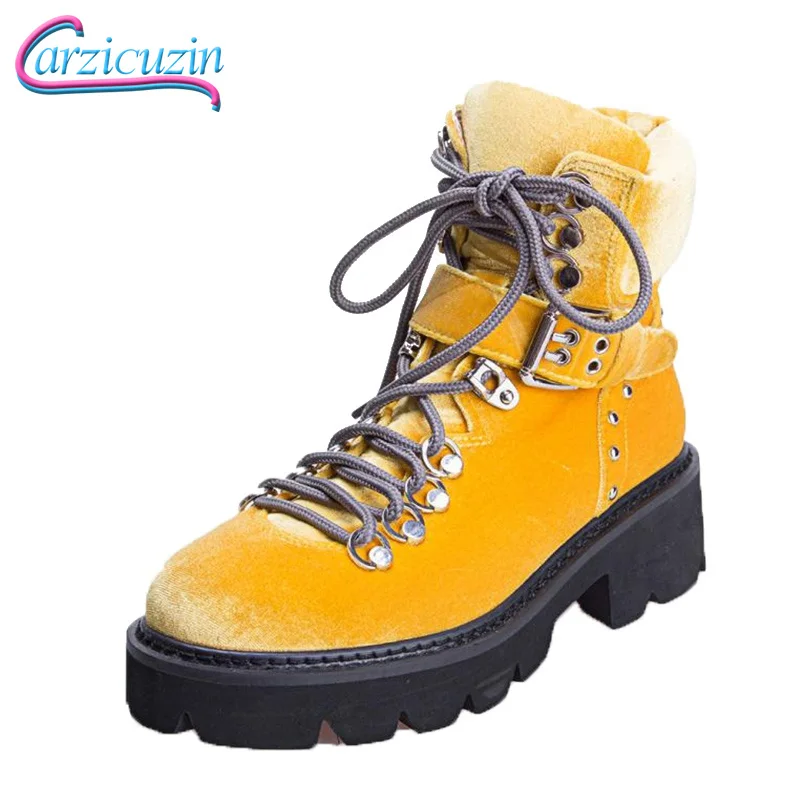 

RIZABINA Women Ankle Boots Platform Shoes High Heels Boots Lace Up Rivets Shoes Woman Fashion Designer Footwear Size 34-39