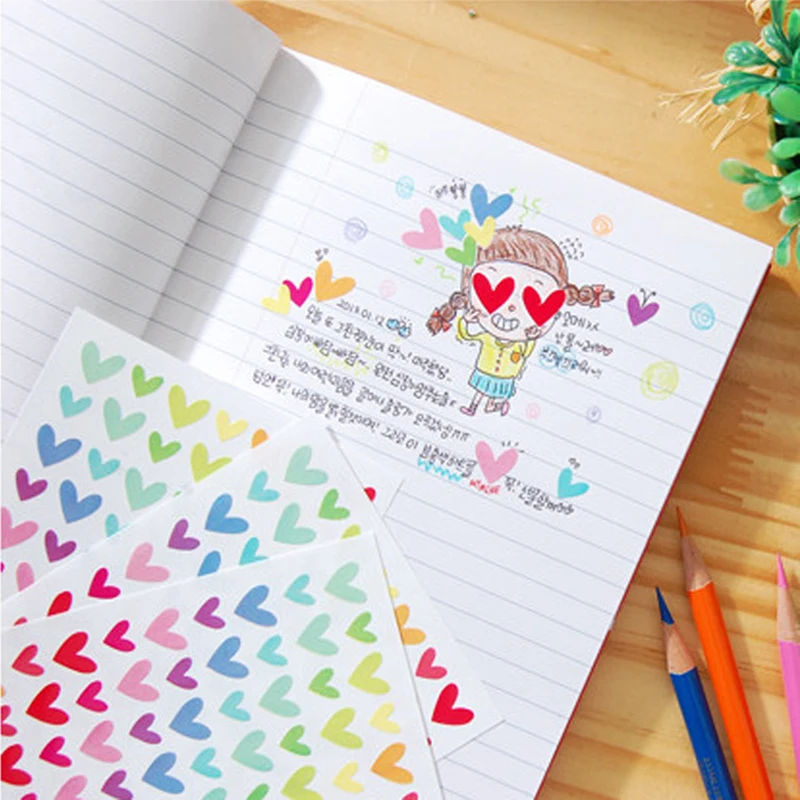 

6 sheets/lot Colorful Stickers Scrapbooking for Children Kids DIY Design Exercise Book, Hearts/Five-Pointed Stars/Round Dots