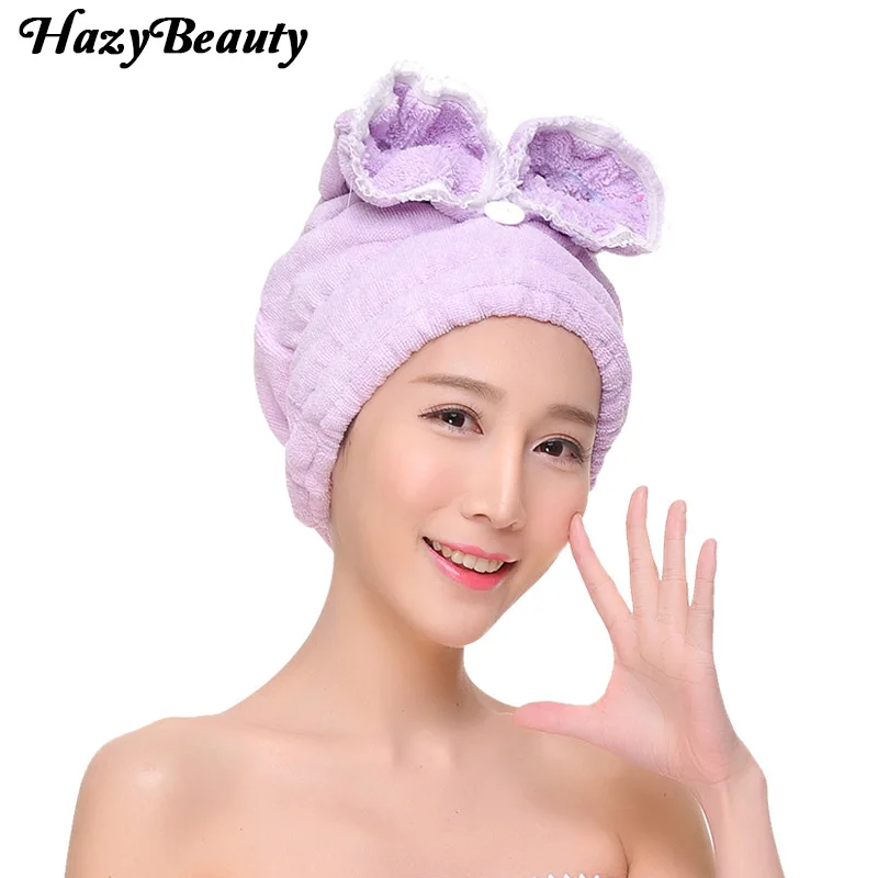 HazyBeauty Cute Women Head Bath Microfiber Towels Quick-drying Bath Towel Hair Dry Cap Salon Towel 27x36cm MJ0001