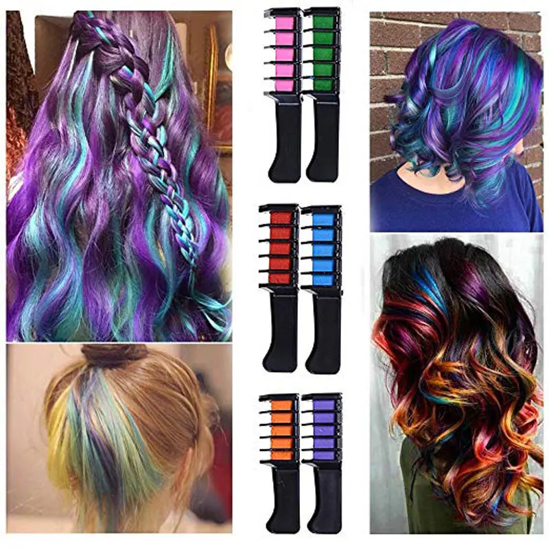 Hair Chalk Comb 6Pcs Set Mini Disposable Personal Salon Use Hair Dye wax Comb Professional Crayons Hair Color Chalk Hair Dyeing