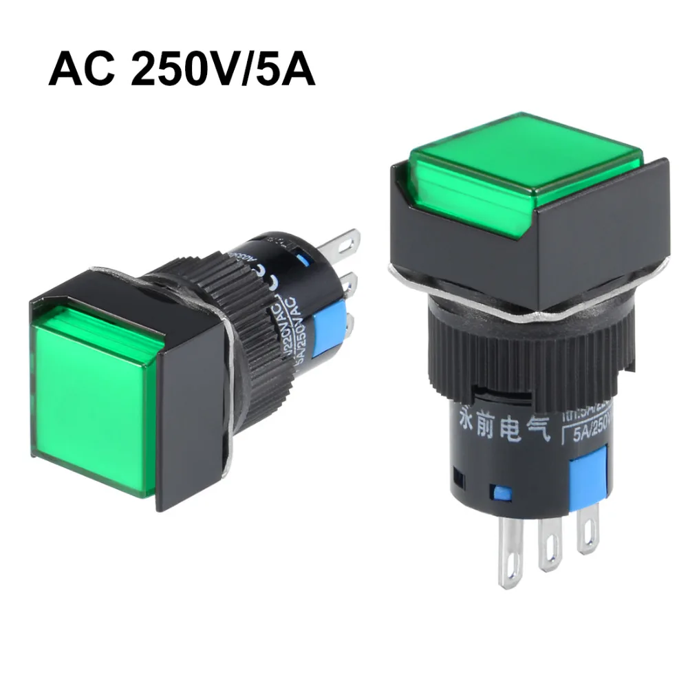 Kopen Uxcell 2 stks Schakelaars 16mm Arr ecirc;terende Drukknop Groene Vierkante Knop 1 NO 1 NC Elektrische Apparatuur Schakelaar accessoires