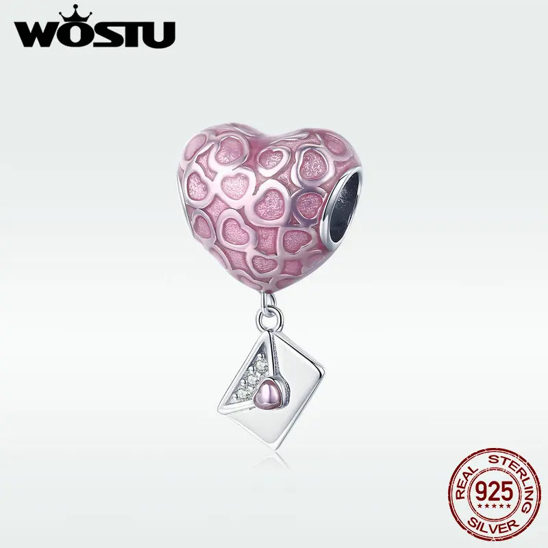 

WOSTU Romantic 925 Sterling Silver Love Heart Letter Beads Charm Fit Necklace Pendant For Women Bracelet Fashion Jewelry DXC1080