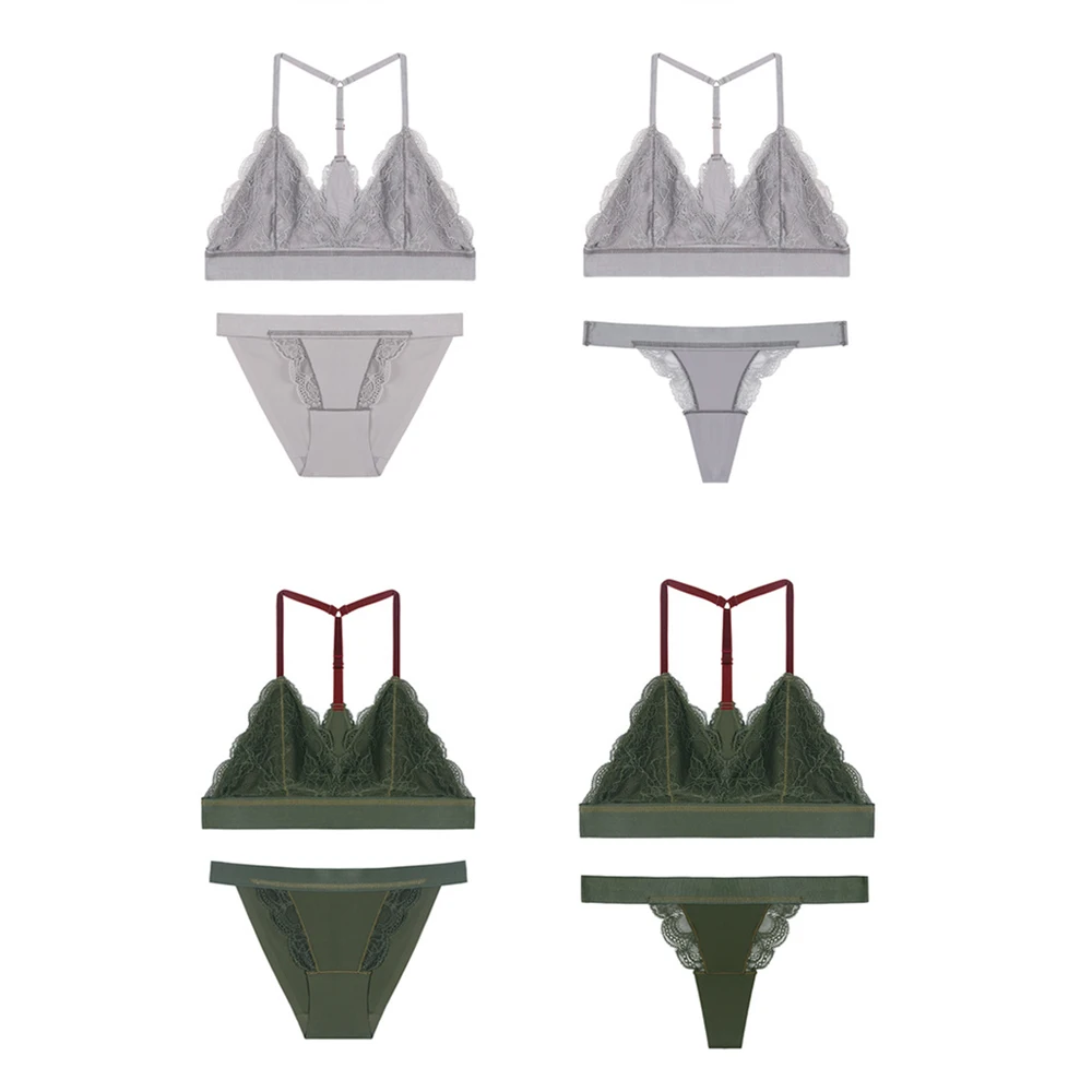 Сексуальный кружевной бюстгальтер мусс T pantie женское нижнее белье зеленая серая