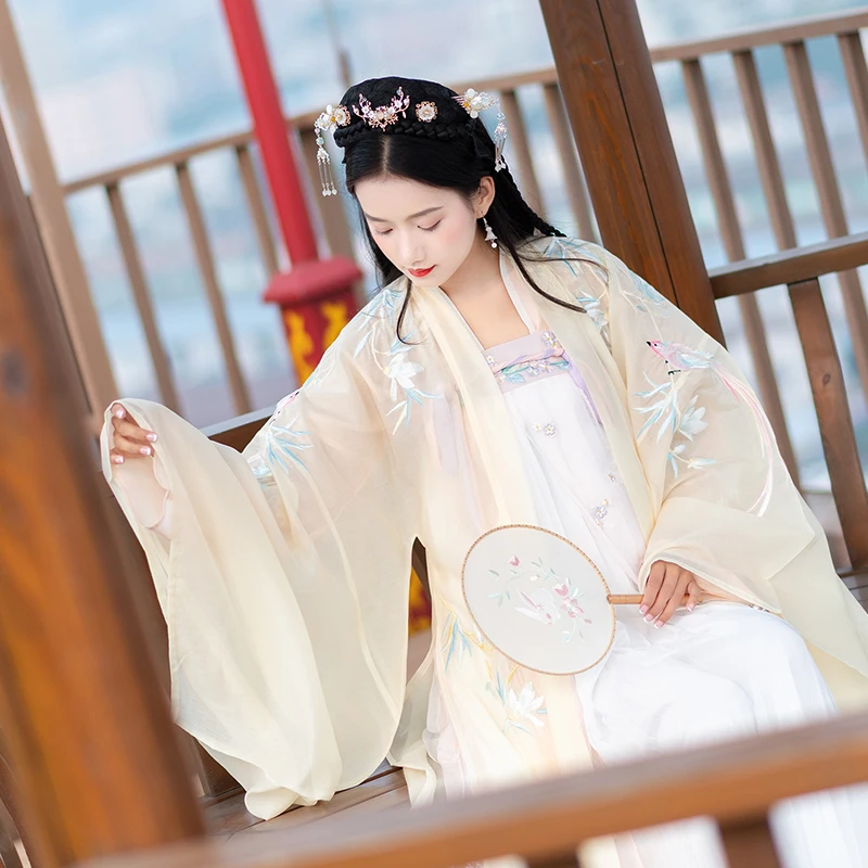 Модное традиционное платье Hanfu с вышивкой династии Тан, древний костюм, платье феи, одежда для народных танцев Hanfu для сцены