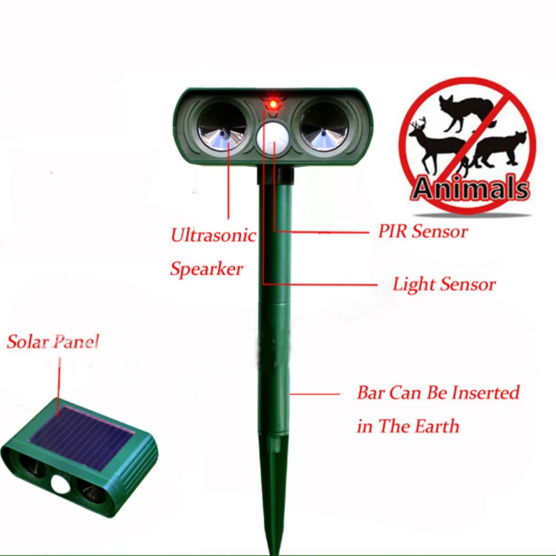 Cat Dog Animal Repeller Solar Energy Driver Garden Outdoor Use Ultrasonic multi-function Bird Device | Дом и сад