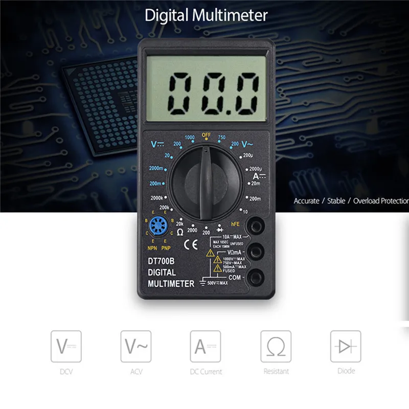 DT700B цифровой мультиметр AC DC Вольтметр Multimetro Напряжение Ток Сопротивление Тест er для электрического мультиметр диод тест
