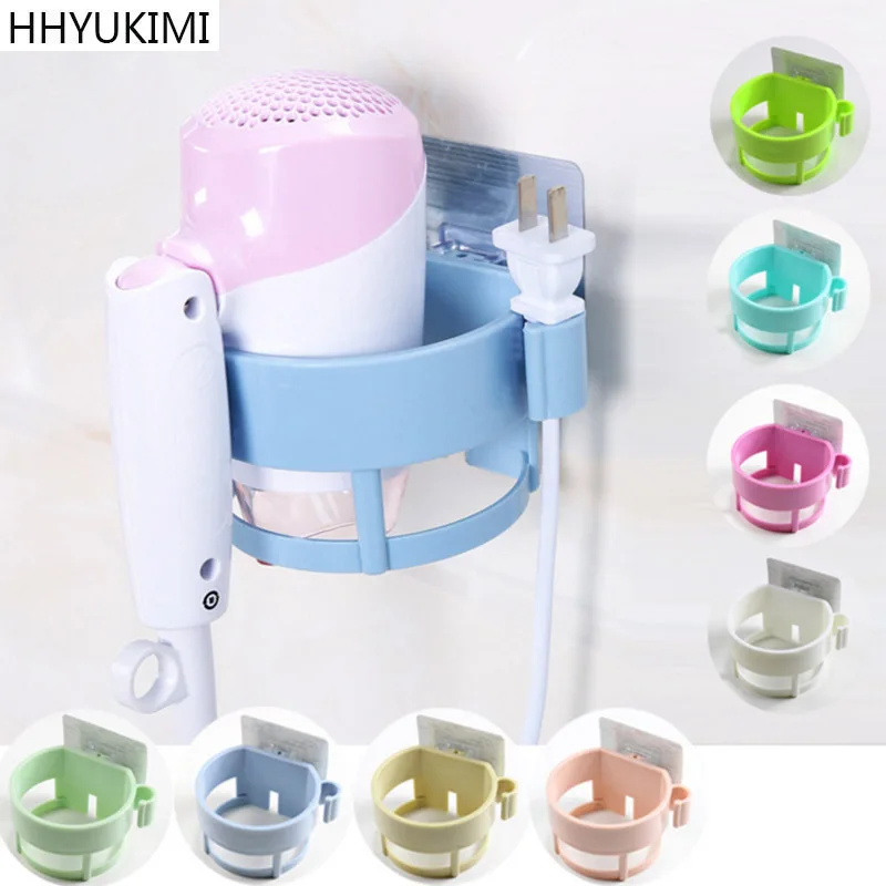 

HHYUKIMI Seamless Sticker Strept Storage Holder Bathroom Shelf Not Punching Tray Plastic Hair Dryer Rack Accessories Organize