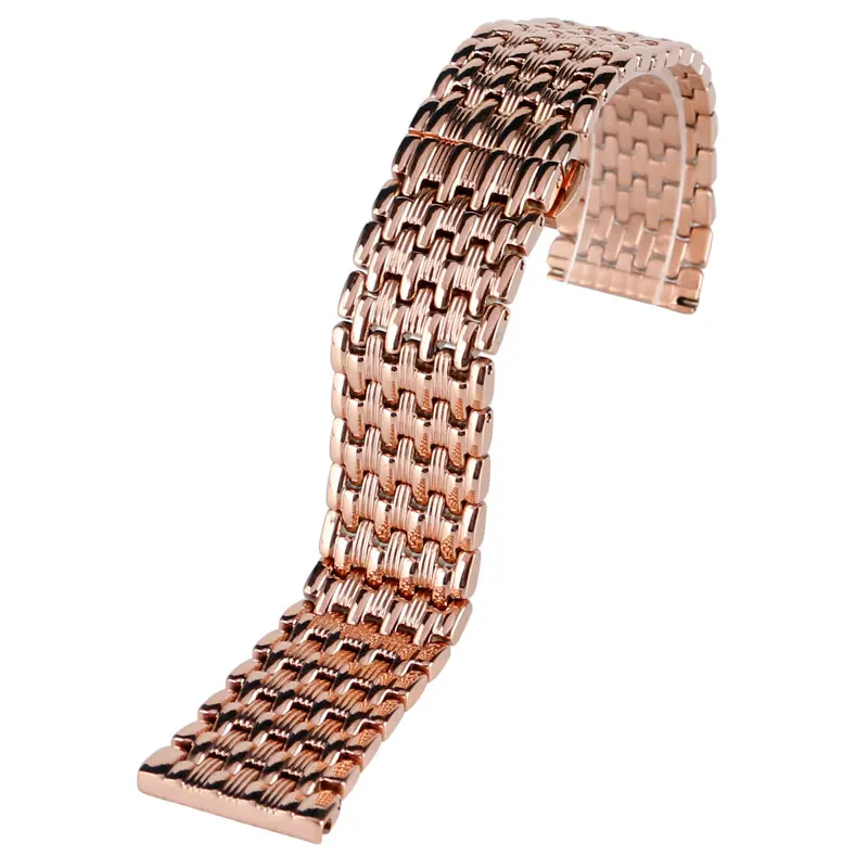 18/20/22mm Rose Gold Stainless Steel Watch Bands Push Botton Hidden
