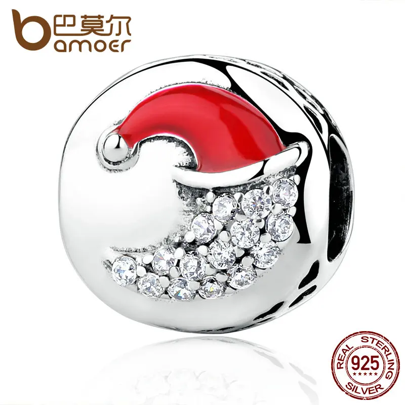 

BAMOER 925 Sterling Silver Christmas Moon with Red Hat Charms fit Women Bracelets Bead & Jewelry Makings Christmas Gift SCC067