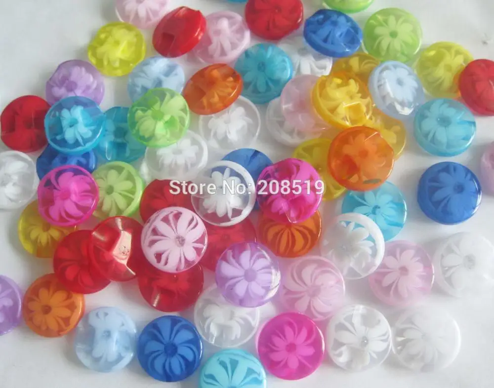 

NBNOWO 200 pieces charm shirt buttons 12mm round back-hole sewing resin flower buttons for kids knitting