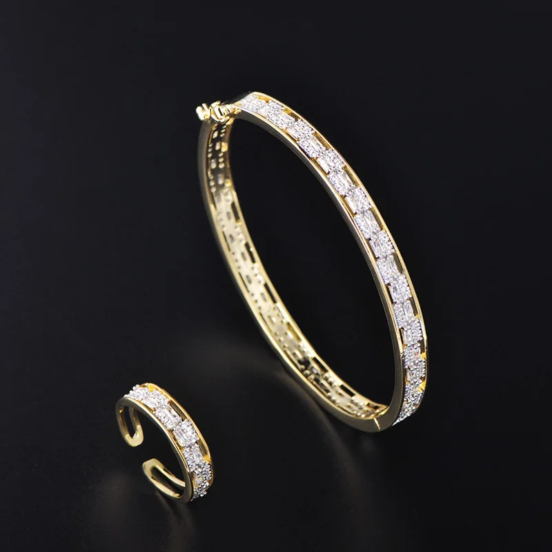 

Dazz Exquisite Geometric Square Copper Zircon Saudi Jewelry Set For Women's Unisex Banquet Daily Wedding Bangle Ring Sets Gifts