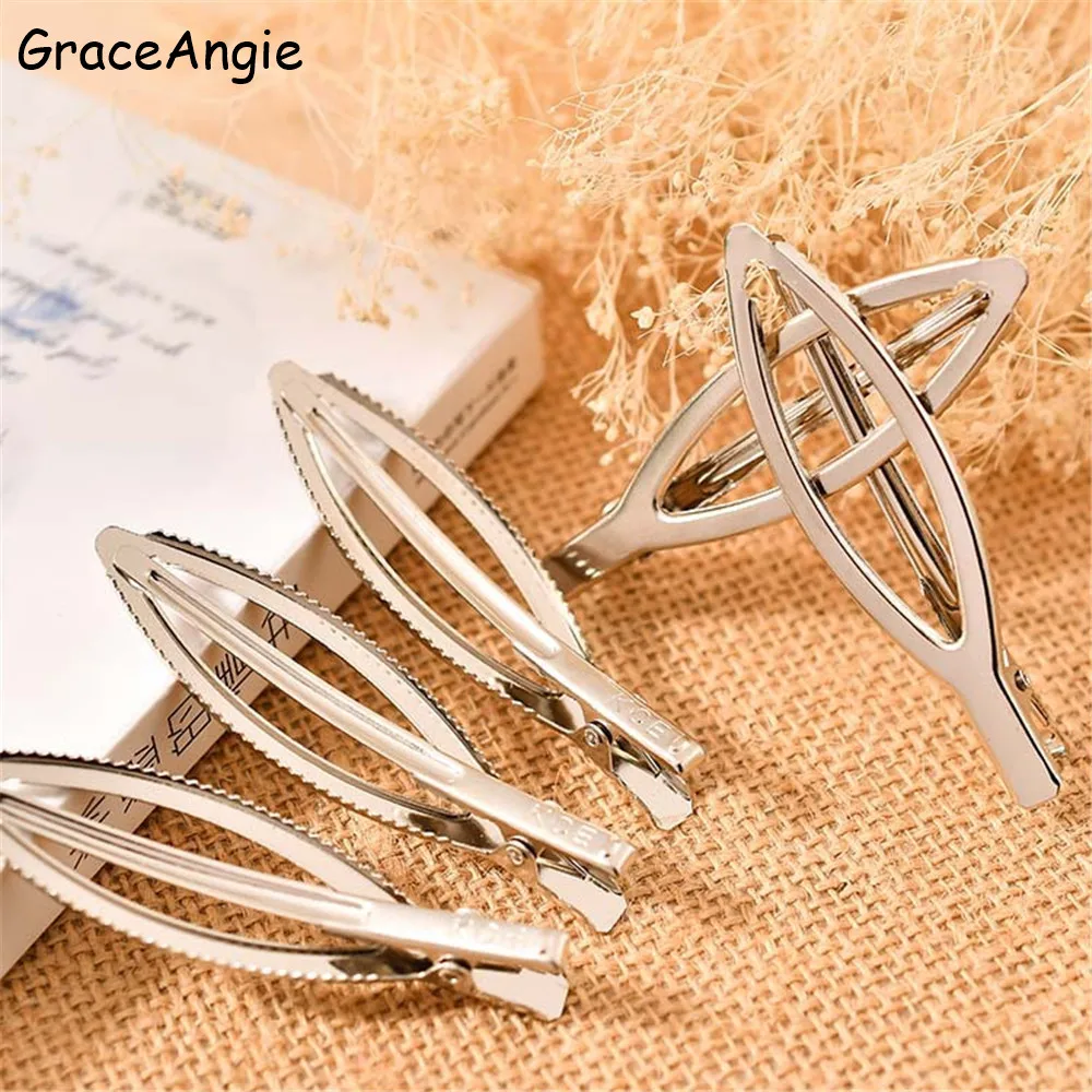 

GraceAngie 10pcs Oval hollowout Girls Hair clip duck beak clip leaf shape Metal Hairpin Jewelry DIY Making Finding Wholesale