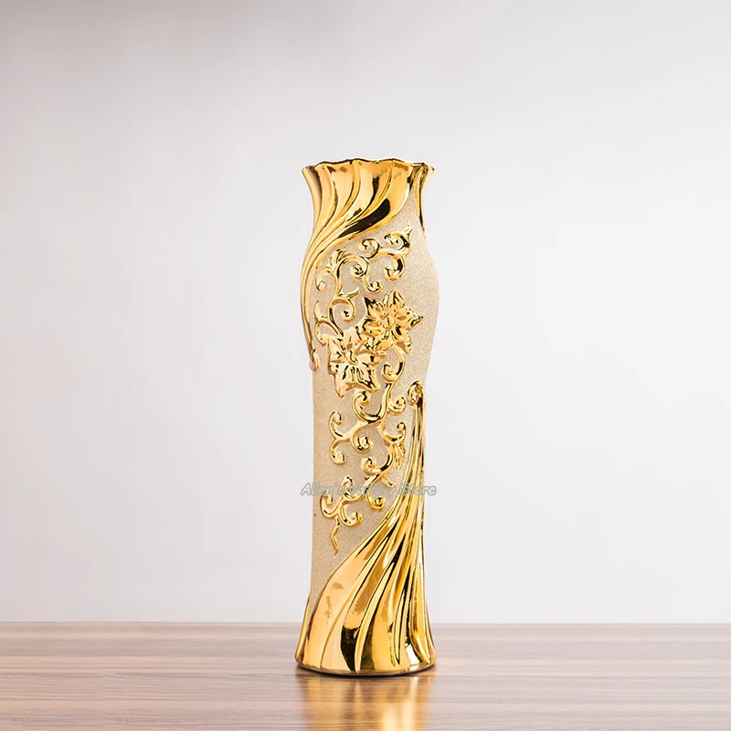 Baroque Big Floor Vase Gilded Flower Holder Porcelain Resin Ceramic Flower Vase Decorative Vases Golden Decoration Plated Vase image 5