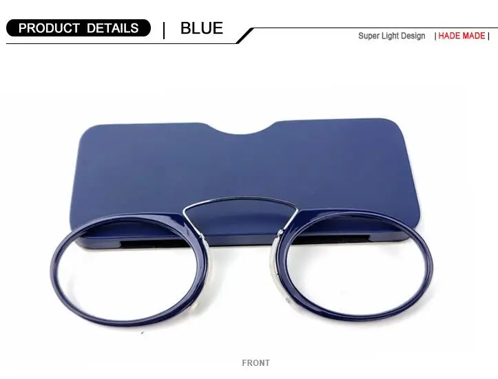 Без руки мини складной стиль для отдыха в носу пинчинг портативный тонкий оптический считыватель клип для мужчин и женщин очки для чтения с чехлом - Цвет оправы: Blue