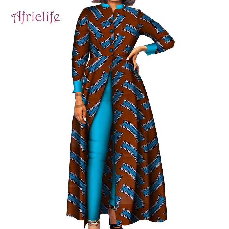 Размера плюс длинный костюм африканская женская одежда дешевая Повседневная африканская Дамская куртка топ брюки набор WY4121