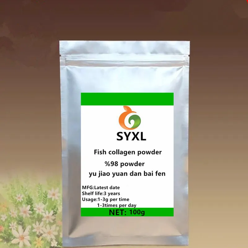 100g-1000g high quality Deep-sea fish collagen powder 98% /yu jiao yuan dan bai fen/Free Delivery - Цвет: 100g